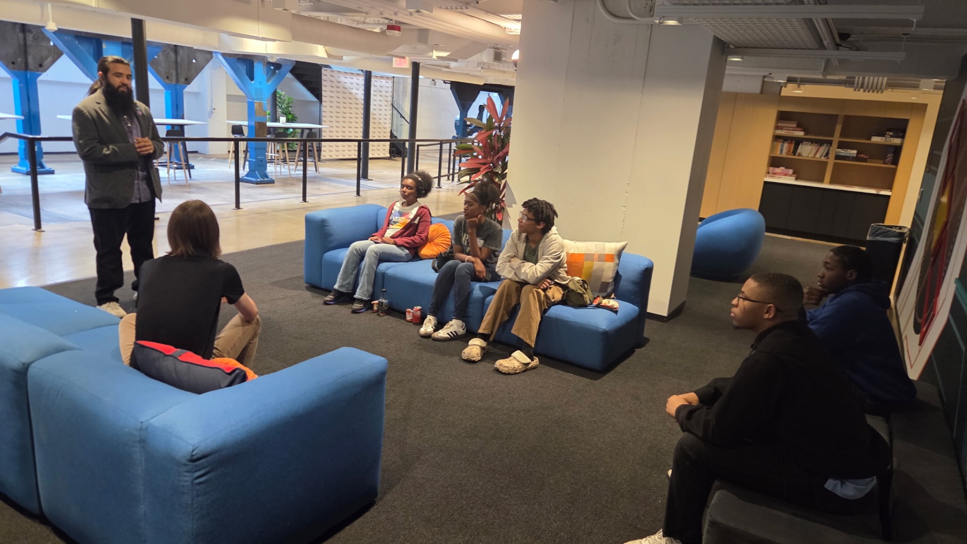 A fireside chat with the F7 cohort during a coworking session