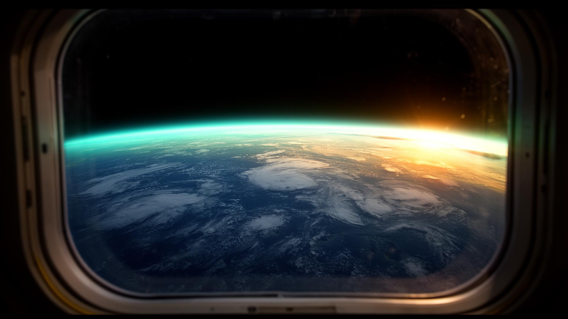 Earth seen through a spacecraft window